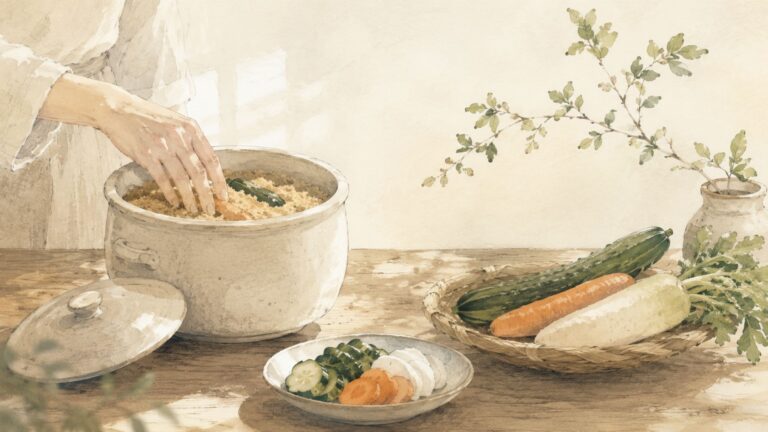 ぬか床を手入れする様子のイラスト
