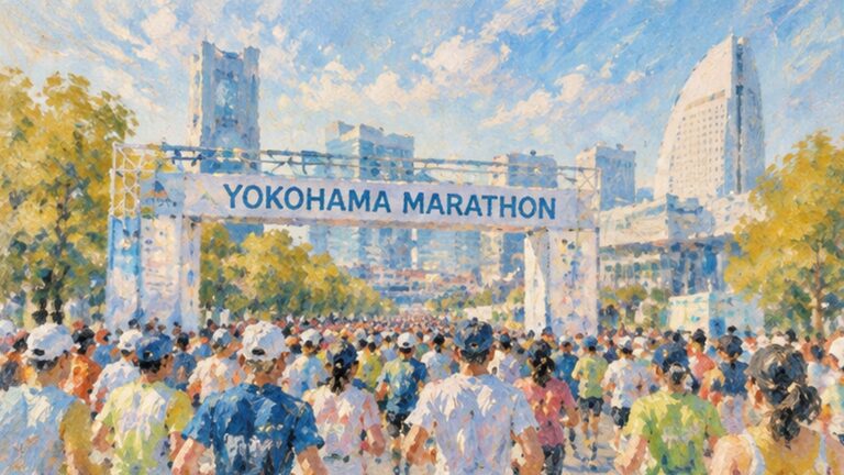 横浜マラソンのスタート地点を描いたイラスト